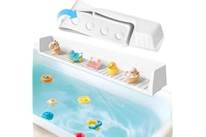 GANAJ Bathtub Splash Guard for Tub Kids - Silicone Bathtub Water Guard with 11 Suction Cups, Play Shelf for Bathing, Toy Tray Caddy Holder for Tub Prevents Water Spills in Bathroom, Fun Bath Time Storage