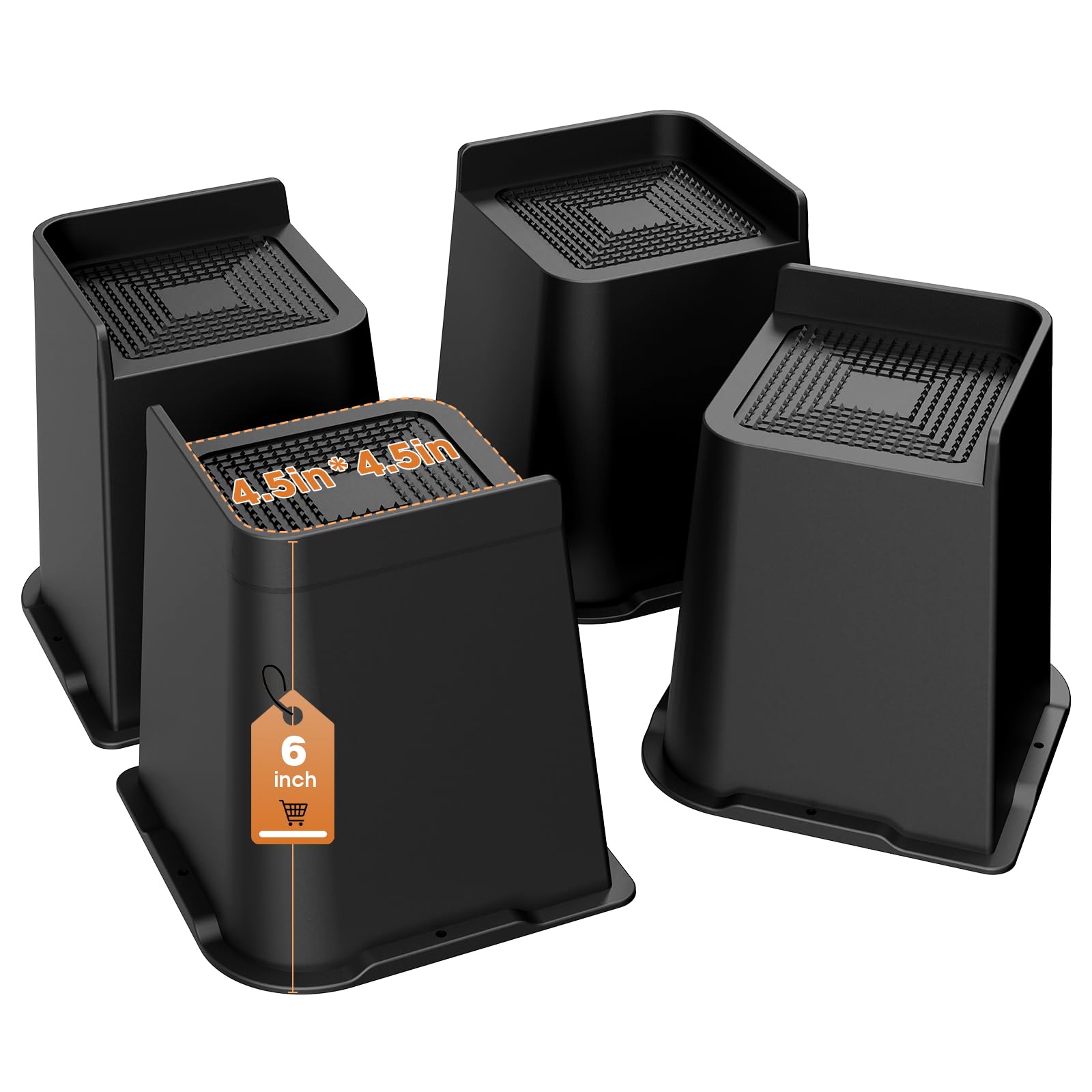 MYMULIKE Bed Risers 6 inch Heavy Duty Furniture Risers, Up to 6000 Lbs L shaped Design Bed lifts Blocks for Couch Desk Sofa Table bookshelf（Black 4 Pack）