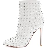 COLETER Women's Rhinestone Ankle Boots with Rivets Closed Pointed Toe Stilettos Autumn Warm Dress Booties