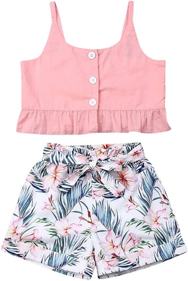 Toddler Kids Baby Girl Floral Outfit Lace Halter Tank Top+Boho Skirt Dress Set Summer Clothes