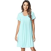 NACHILA Nightgowns for Women-Viscose Made from Bamboo, Short Sleeve Nightshirt Pleated Sleepshirts Soft Sleepwear