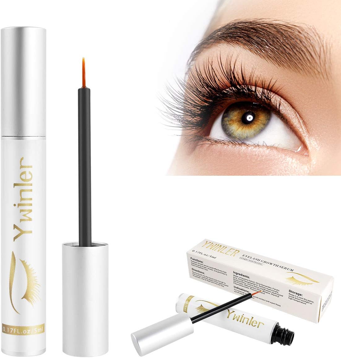 Eyelash Growth Serum for Lash, Ywinler Natural Brow Lash Enhancer, Boost Rapid Growth Longer, Thicker, Fuller for Any Kind of Lash and Brow