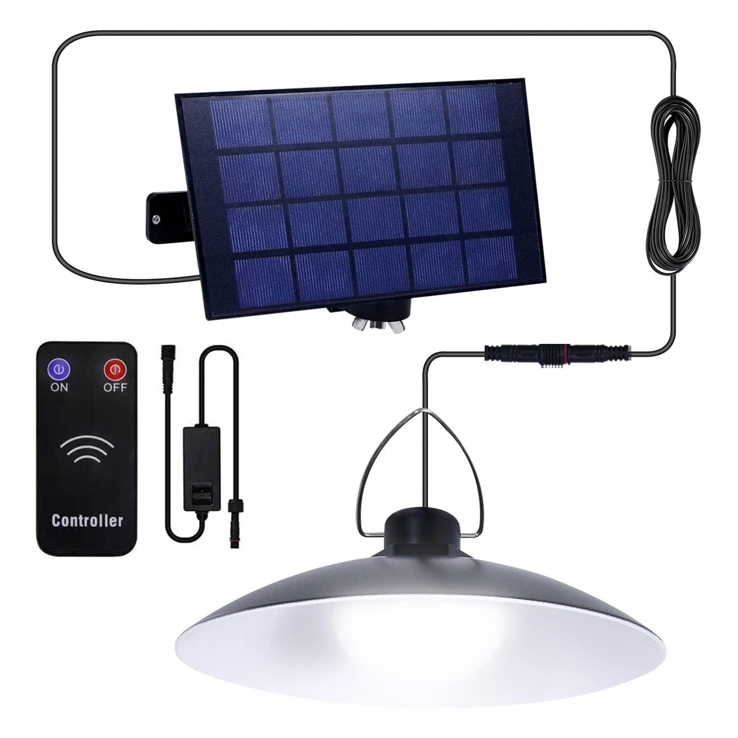 Qelus Solar Pendant Lights, Solar Shed Light, Waterproof Hanging Lamp Remote Control, Security Lighting for Outdoor Indoor Garden Porch Garage Storage Gazebo Front Balcony, 1 Lamp White