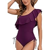 VECENEY One Piece Swimsuit for Women Ruffled Swimwear One Shoulder Slimming Bathing Suit