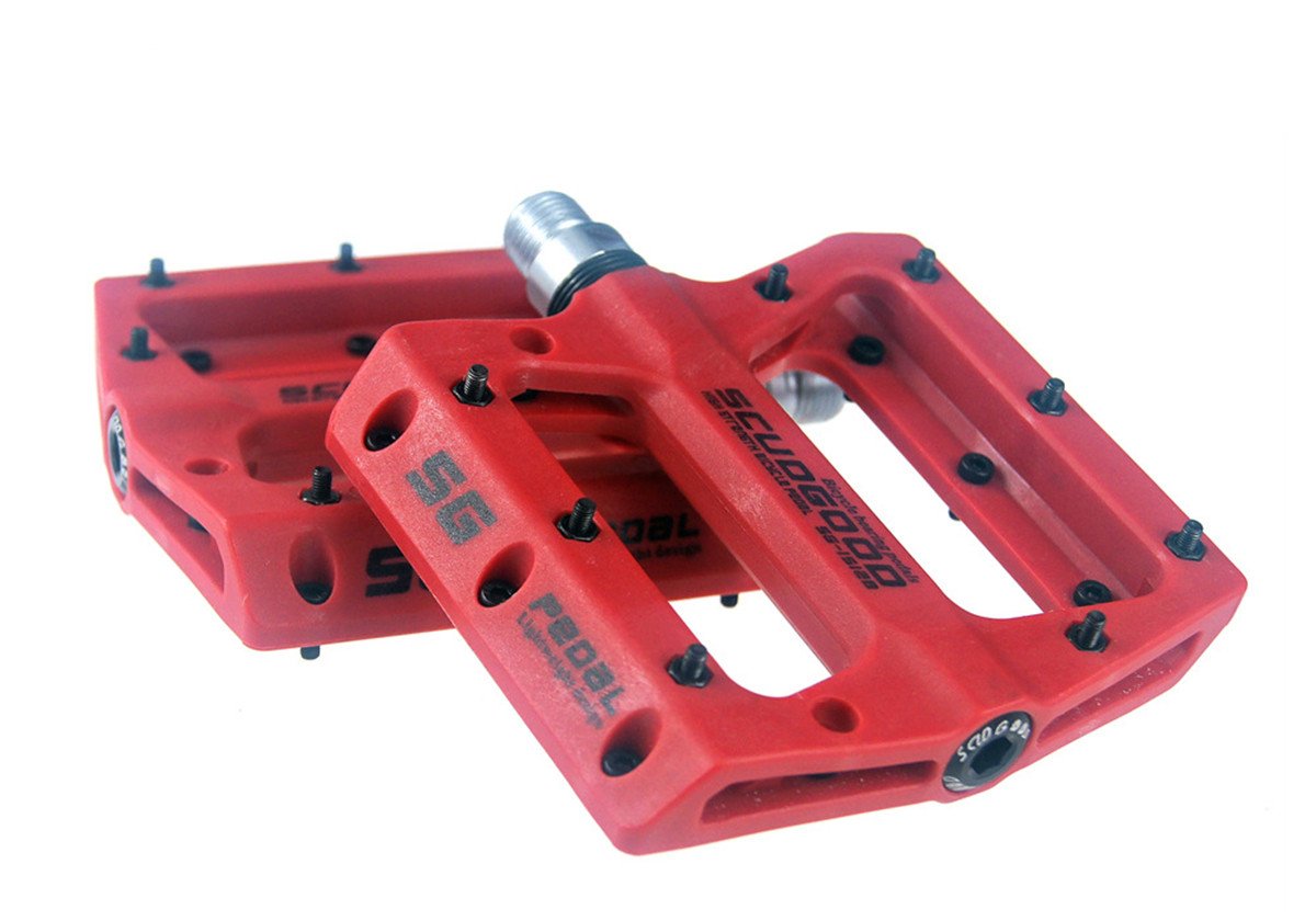 SCUDGOOD Mountain Bike Pedals Light Weight Road Riding Bicycle Pedals for AM/FR/DH/DJ/BMX,1 Pair (Red)
