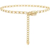 WHIPPY Metal Chain Waist Belt for Women Adjustable Leather Link Chain Belts for Dresses Jeans