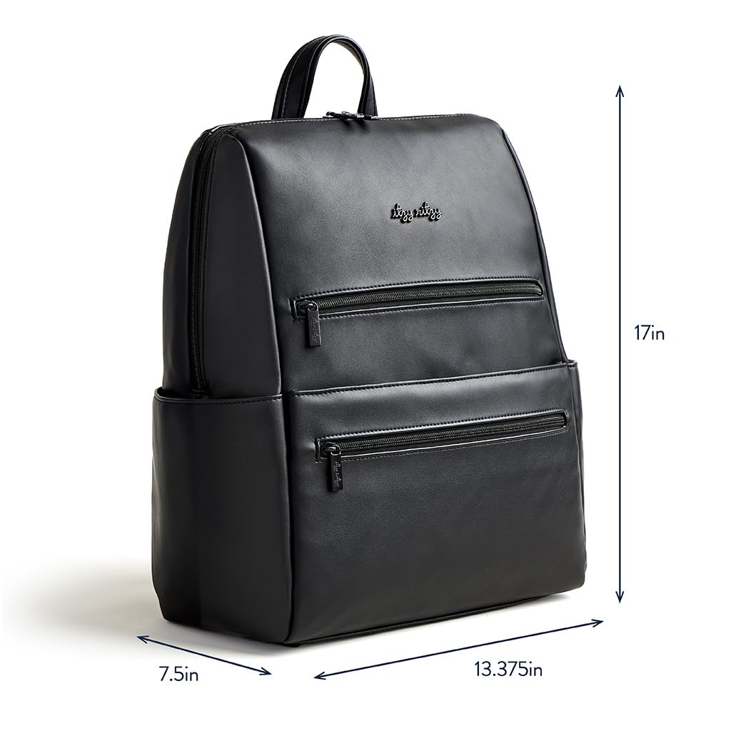 Itzy Ritzy Eras Diaper Bag Backpack – Large Capacity Sleek Daddy Diaper Bag for Men Featuring Neutral Design, 15 Pockets, Changing Pad, Stroller Straps, and Comfortable Backpack Straps, Black