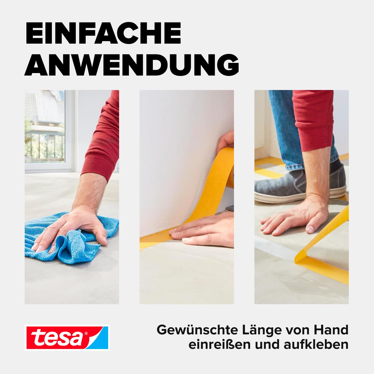 tesa Verlegeband extra stark klebend - Doppelseitiges Klebeband zum Verlegen von Teppich und PVC-Belag - doppelseitig klebend - 10 m x 50 mm 6