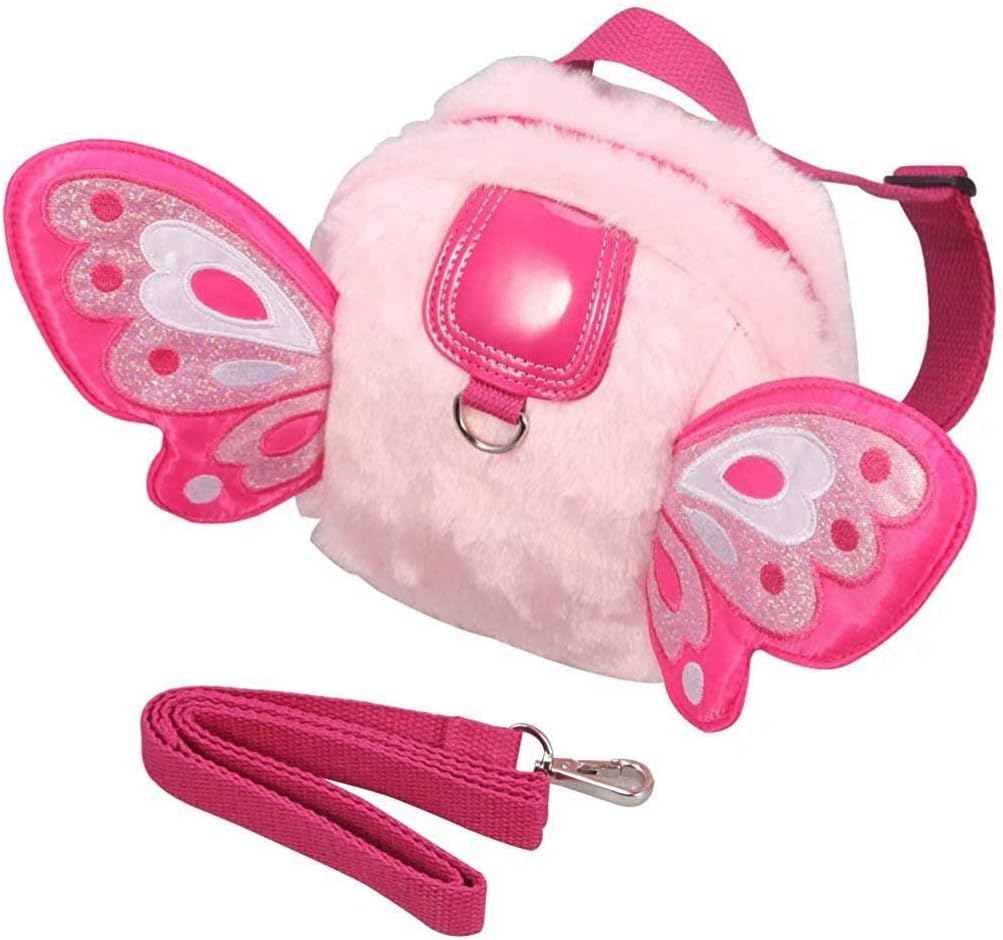 OMALOO Baby Walking Safety Harness Reins Belt Kid Child Toddler Backpack Bag with Butterfly Pattern for 1-3 Years Girls (Fluff Pink) - Image 3