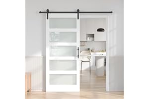 Fredbeck 36x80 White Glass Barn Door with 6.6FT 79inch Sliding Doors Hardware Kit Included & Handle,PVC Surface,Water-Proof,Easy to Assembly