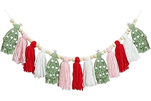APESO Boho Tassel Christmas Garland - Christmas Party Decorations Banner for Xmas Birthday Holiday Party - Christmas Wall Hanging Decor for Christmastree, Fireplace,Bedroom,Office,Classroom
