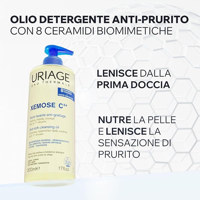 XÉMOSE C8+detergente corpo per pelle secca, a tendenza atopica I Lenisce per comfort a lunga durata. Texture gel-olio nutriente con schiuma leggera I Viso e corpo I Non profumato e senza sapone — foto 2 di 8