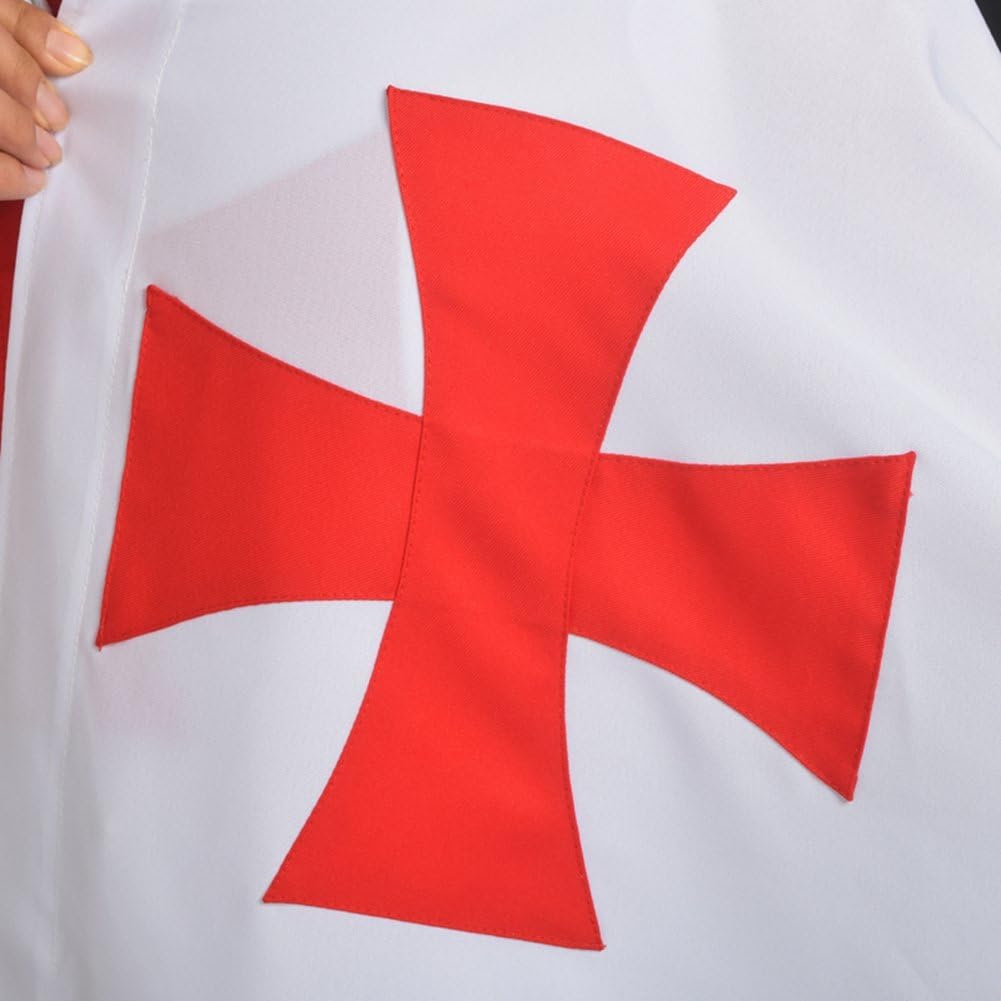 BLESSUME Medieval Knights Costume Cape Medieval Cloak with Cross (Templar Knight), White 1 - Image 5