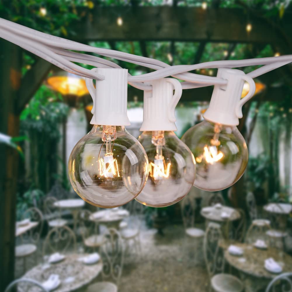 Photo 1 of Abeja 25FT Outdoor White String Lights, G40 Globe Patio Lights with 27 Clear G40 Bulbs, Waterproof Hanging Outdoor Light for Backyard Porch Balcony Party Decor - White Wire