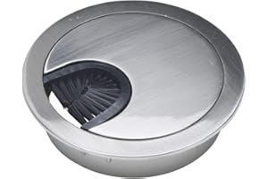 DESUNIA Satin Nickel Metal Cable Grommet | 2 Piece "Lock in" Feature with "Brush" Opening for Management of Office & Computer Desk Wires | 60mm (2 3/8") Hole Opening | 5 Pack