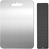 Mojuoii Stainless Steel Cutting Boards for Kitchen, 304 Stainless Steel Chopping Board, Edge Finished Metal Cutting Board with Dish Drying Mat, Non-slip(Large 14.2 × 9.8in)