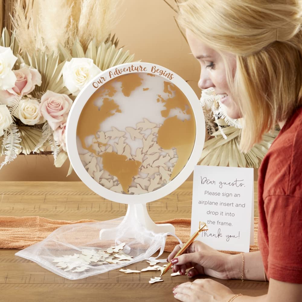 Kate Aspen 22101NA Wedding Guest Book Alternative, MDF Polystyrene (PS) Wood Paper, Globe/Airplanes