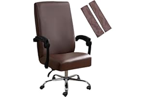 Shukii Waterproof Office Chair Cover+Arm Cover PU Leather Computer Seat Covers Stretch Rotating Chair Slipcover with Elastic Bottom Universal Chair Protectors for Rotating Boss Chair