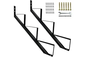 YEEZOO 2 Packs Metal Stair Step Stringers, 3 Step Steel Riser Stringer for 27.1inch Height Deck(Polished Black,2PCs)