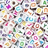 JPSOR 800 Pcs Letter Beads Alphabet Beads for Jewelry Making with Colorful Letters for DIY Bracelets, Necklaces, Educational Toys, Handmade Gift (White Beads with Colorful Letters)