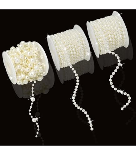 48ft Half-Round Faux Pearl Garland Roll - 10mm Flat Back Craft Pearls For Wedding, Christmas & DIY Decor (Ivory) - View #6