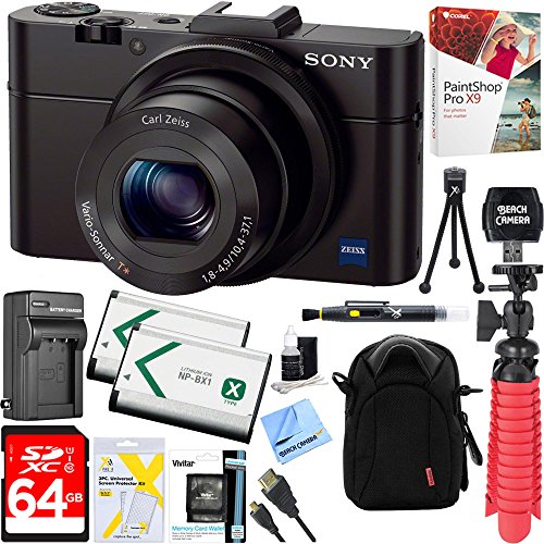 Sony Cyber-shot DSC-RX100 II 20.2 MP Digital Camera - Black + 64GB SDXC Memory Dual Battery Kit + Accessory Bundle