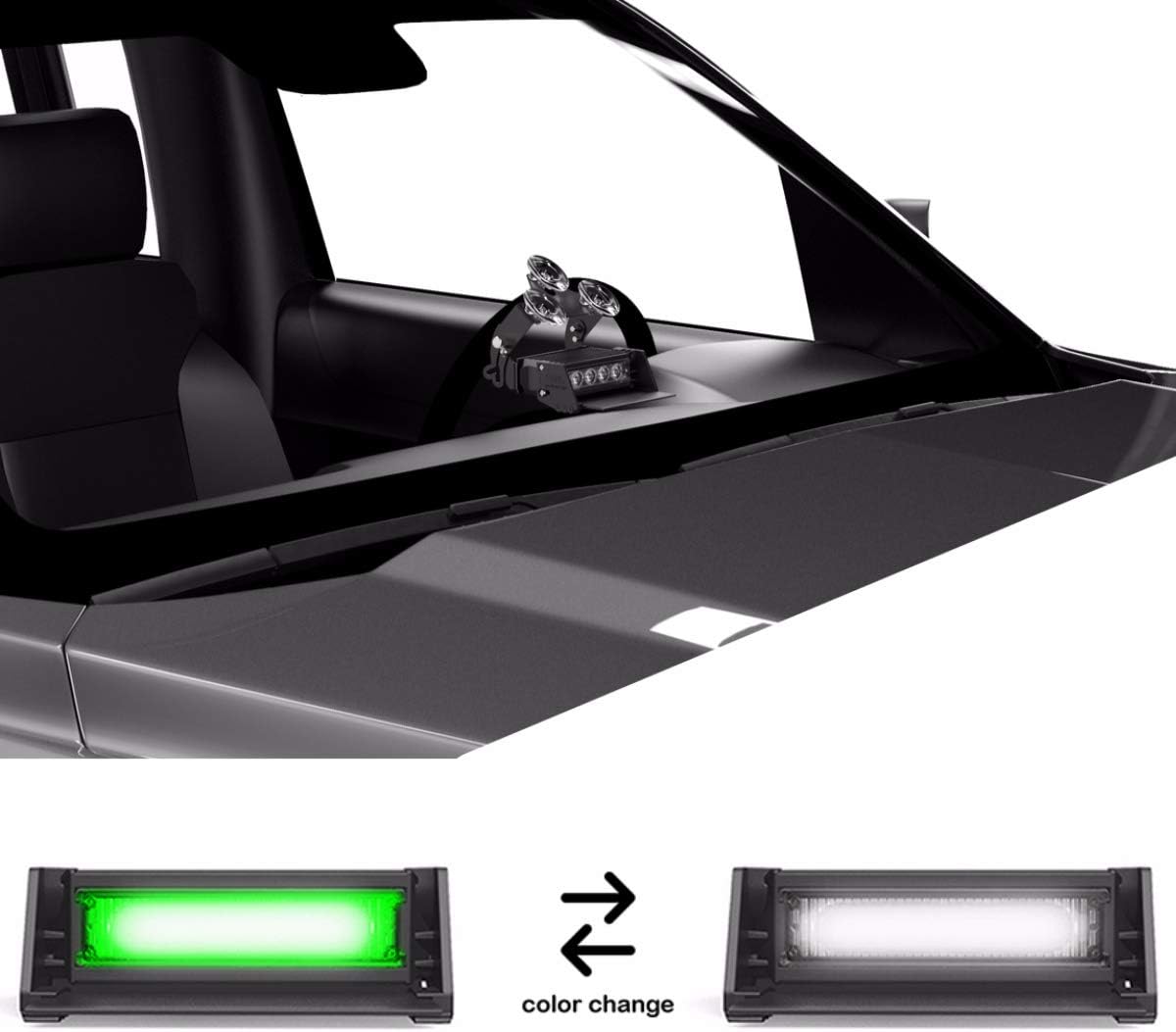 SpeedTech Lights Striker TIR 1 Head High Intensity LED Strobe Deck/Dash Windshield Mount Light Bar for Emergency Vehicles/Hazard Flashing Warning Lights with Cigarette Lighter Plug - Green/Clear