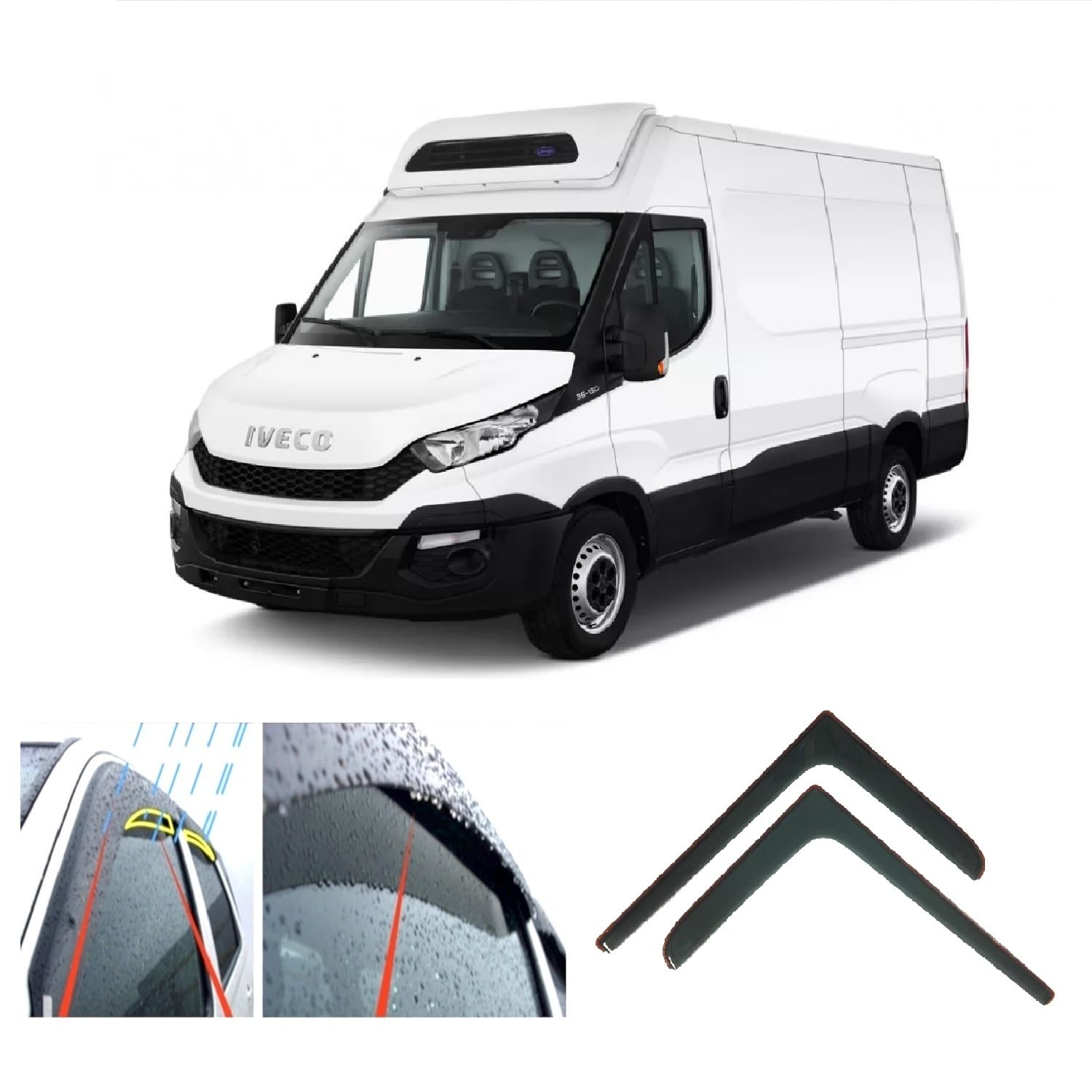 AC WOW 2x Wind Deflectors for Iveco DAILY 2014 2015 2016 2017 2018 2019 2020 2021 2022 2023 2024 2025 Weather Shields/Rain Guards/Sun Visors
