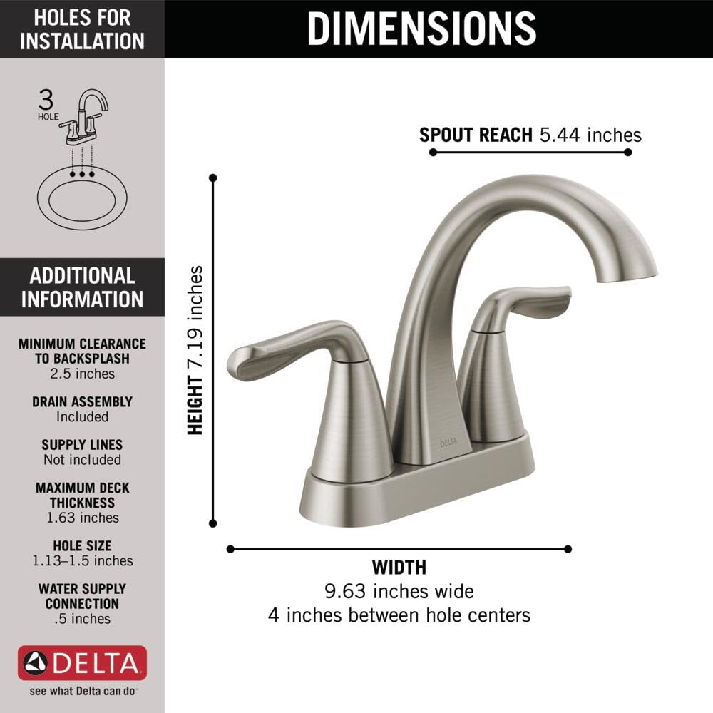 Delta Arvo Centerset Bathroom Faucet, Brushed Nickel 2-Handle Bathroom Faucet, Delta Bathroom Sink Faucet, Brushed Nickel 3-Hole Bathroom Faucet, Spotshield Stainless 25840LF-SS