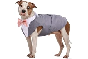 IDOMIK Dog Tuxedo Suit for Small Medium Large Dogs, Formal Dog Tuxedo Vest Suit with Detachable Bow Ties Collar & Bandana Scarf Set, Dog Wedding Attire Shirt for Birthday Party Costume Grey