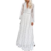 Cercis Womens Off The Shoulder Floral Lace Maxi Wedding Dress Boho Flowy Wedding Guest Formal Long Dresses