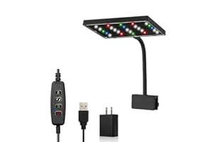 Carefree Fish Aquarium LED Light USB 5V RGBW 5730 Timmer 5~10Gal Fish Tank Clip Light 10 Brightness Levels 8W with USB Port (Include Power Adapter)