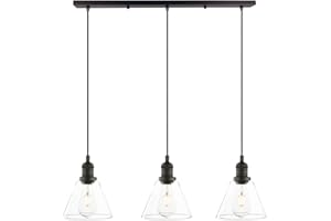Phansthy 3-Light Industrial Pendant Light, 3-Way Chandelier Pendant Hanging Lighting, Ceiling Mount Lamps with Glass Shade fo