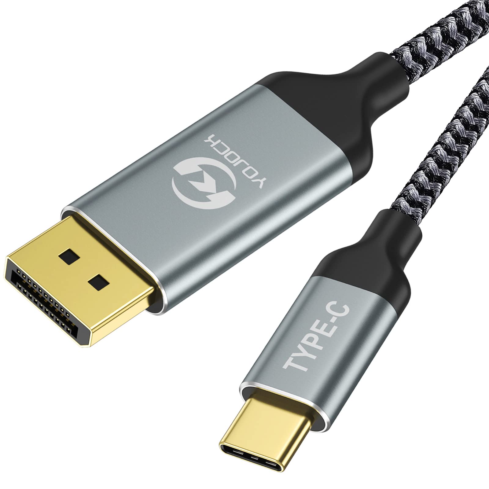 YOJOCK USB C to DisplayPort Cable 2m, USB C/Thunderbolt 3 to DP(4K@60Hz, 2K@144Hz, 2K@165Hz) for Home Office, Compatible with iMac, MacBook Pro/Air, Mac Mini, iPad Pro/Air/Mini (4K)