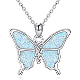 SHEAISRS Opal Butterfly Necklace For Women Butterfly Pendant Necklaces 925 Sterling Silver Opal Jewelry Birthday For Mom Women