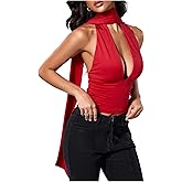 SOLY HUX Sexy Tops for Women Going Out Halter Scarf Crop Top Deep V Sleeveless Backless Vest Party Clubwear