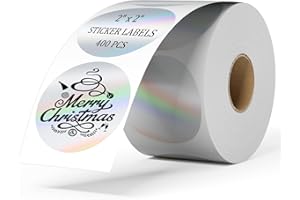 BESTIKER 2 Inch Circle Holographic Thermal Label 400pcs Thermal Printer Stickers, Silver Printable Thermal Label for Small Bu