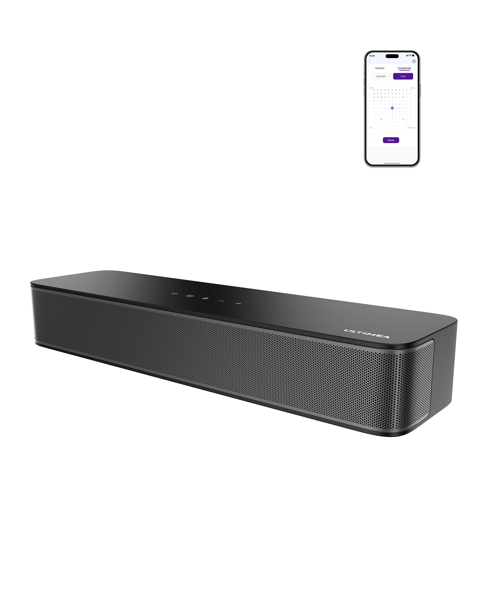 ULTIMEA 2.1ch Sound Bar for TV, Built-in Subwoofer, Peak Power 132W, App Control, 16 Inches Bluetooth 5.4 TV Speakers Soundbar, All-in-one PC Soundbar for Game, Opt/AUX/Wall Mount, Poseidon M20 Pro Image