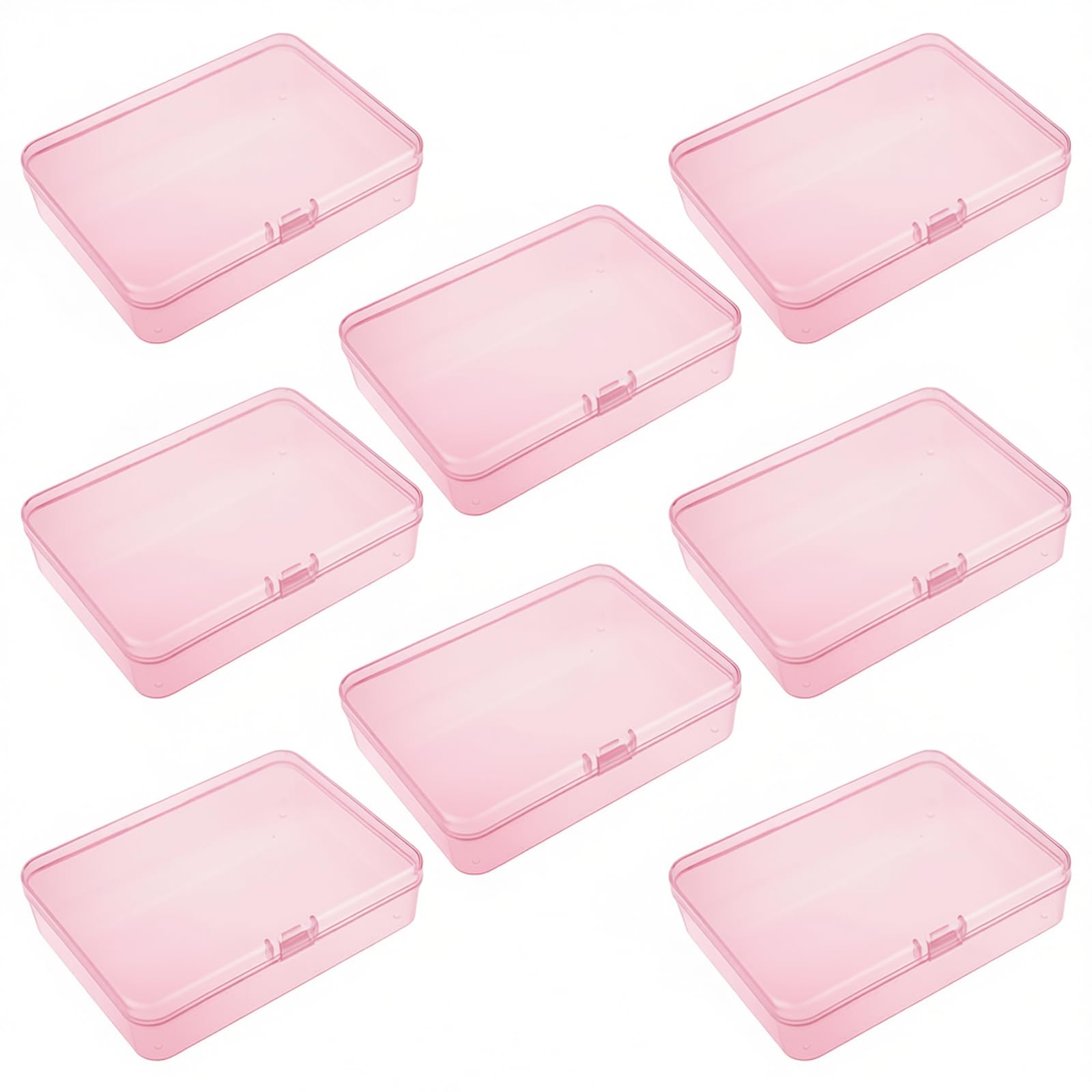 Goodma 8 Pieces Rectangular Plastic Boxes Empty Storage Organizer Containers with Hinged Lids for Small Items and Other Craft Projects (115 x 85 x 28 mm, Pink) — image 1