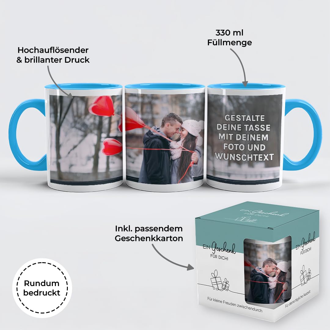 Personalisierte Tasse | personalisiert mit Foto oder Text | Tasse mit Bild | Geschenkidee | Fototasse | Bürotasse oder für Zuhause | Spülmaschinenfest | Blau mit Geschenkkarton Geschenk 2