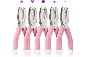 CheeMuii 5 Pieces Metal Handheld Paper Punch Single-Hole Tag Punch Set with Plastic Handle for Heart Circle Star Holes for DI