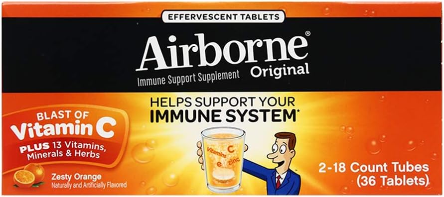 Orange Effervescent Tablets (36 Count in a Box), Gluten-Free Immune Support Supplement and High in Antioxidants, (Packaging May Vary)