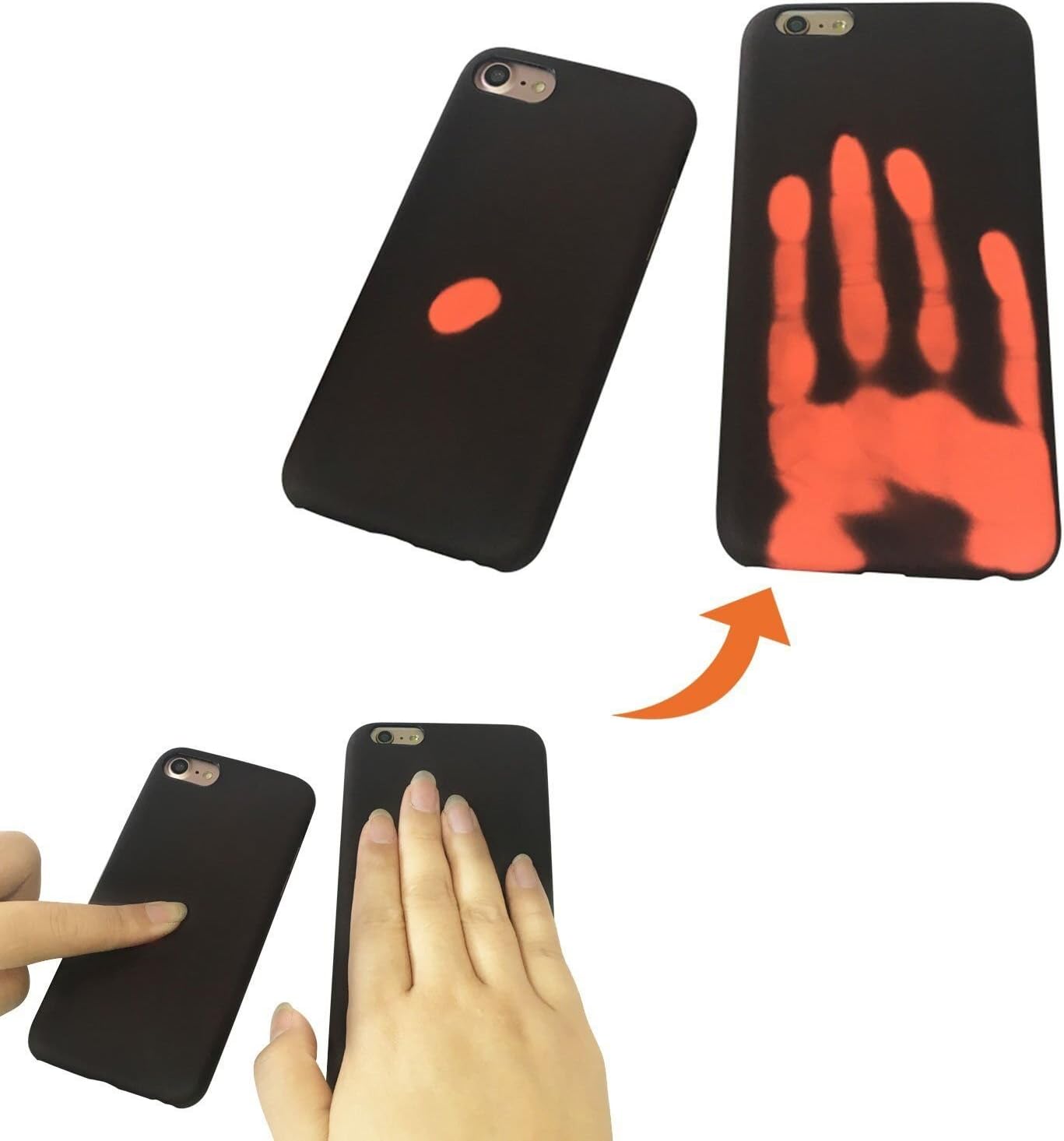 Thermosensitive Color change Case, Magical PU Fingerprint Back Cover Temperature Sensing Thermal Heat Induction Shell Black for iPhone 6/6s