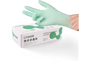 LANON 5 mil Vitamin-E Coated Latex Disposable Gloves, Food-Contact Grade, Fully Textured, Soothing Sea, Large