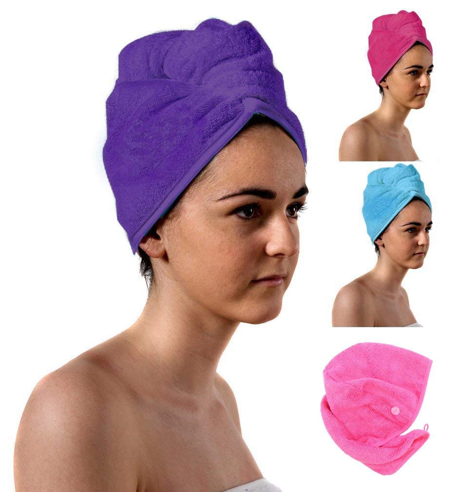 TowelsRus Spa Days Luxury Turban Hair Towel, Purple, Absorbent, Lightweight and Cotton
