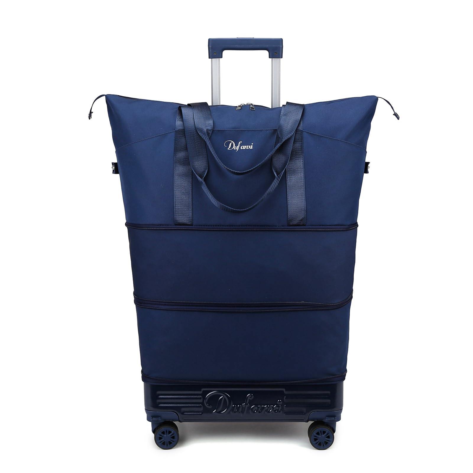 Photo 1 of ***FOR PARTS/ MISSING  A WHEEL**** Dufanxi Expandable Foldable Travel Bag with Detachable Wheels & Telescopic Handle, Large Waterproof Rolling Duffel Tote for Women and Men (Dark Blue)