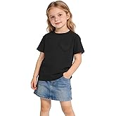 ZFZDRen 1-14Y Toddler Girls Shirt Baby Girl Blouse Solid Color Short Sleeve Heart Pocket T-Shirt Casual Cotton Tee Plain Top