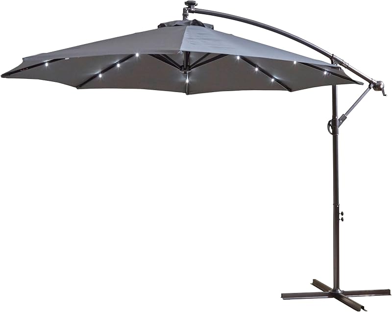 Neo 3m Garden Cantilever Parasol LED Lights Cross Base Grey