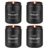 Scented Candles Set | Men Candle Set, Scented Candles for Home, Gifts for Men Aromatherapy Gift Set - 4 Pack Manly Gifts for Dad Fathers Day, Soy Candle of Leather/Smoke & Vanilla/Oak/Lavender
