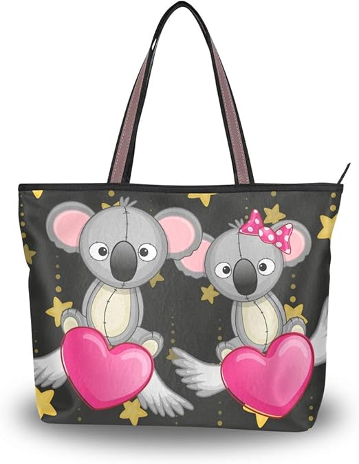 Large Shoulder Bag Cute Lovers Koalas Handbag Tote With Zipper Beach
